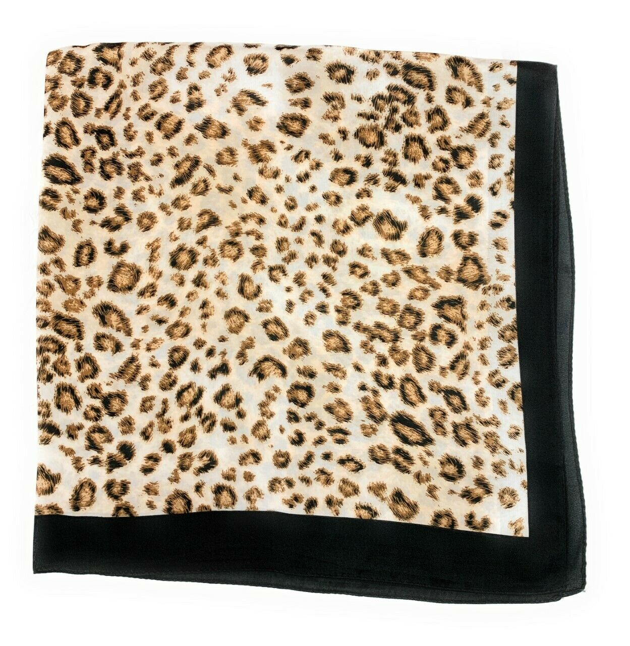 Big Square Ladies Womans Faux Silk Head Neck Thin Scarf Bag Charm - 70cm x 70cm [Leopard Animal Print - Black Brown]