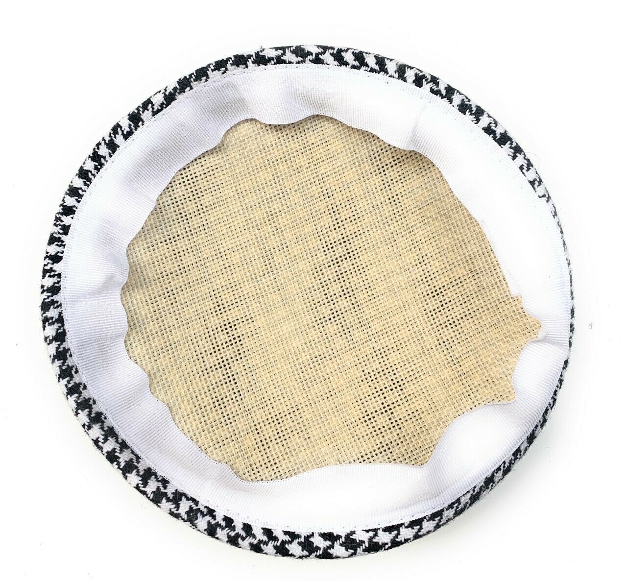 Hounds Tooth Black and White Print Round Sinamay Felt Fascinator Base Pillbox Hat DIY Supplies Wholesale UK