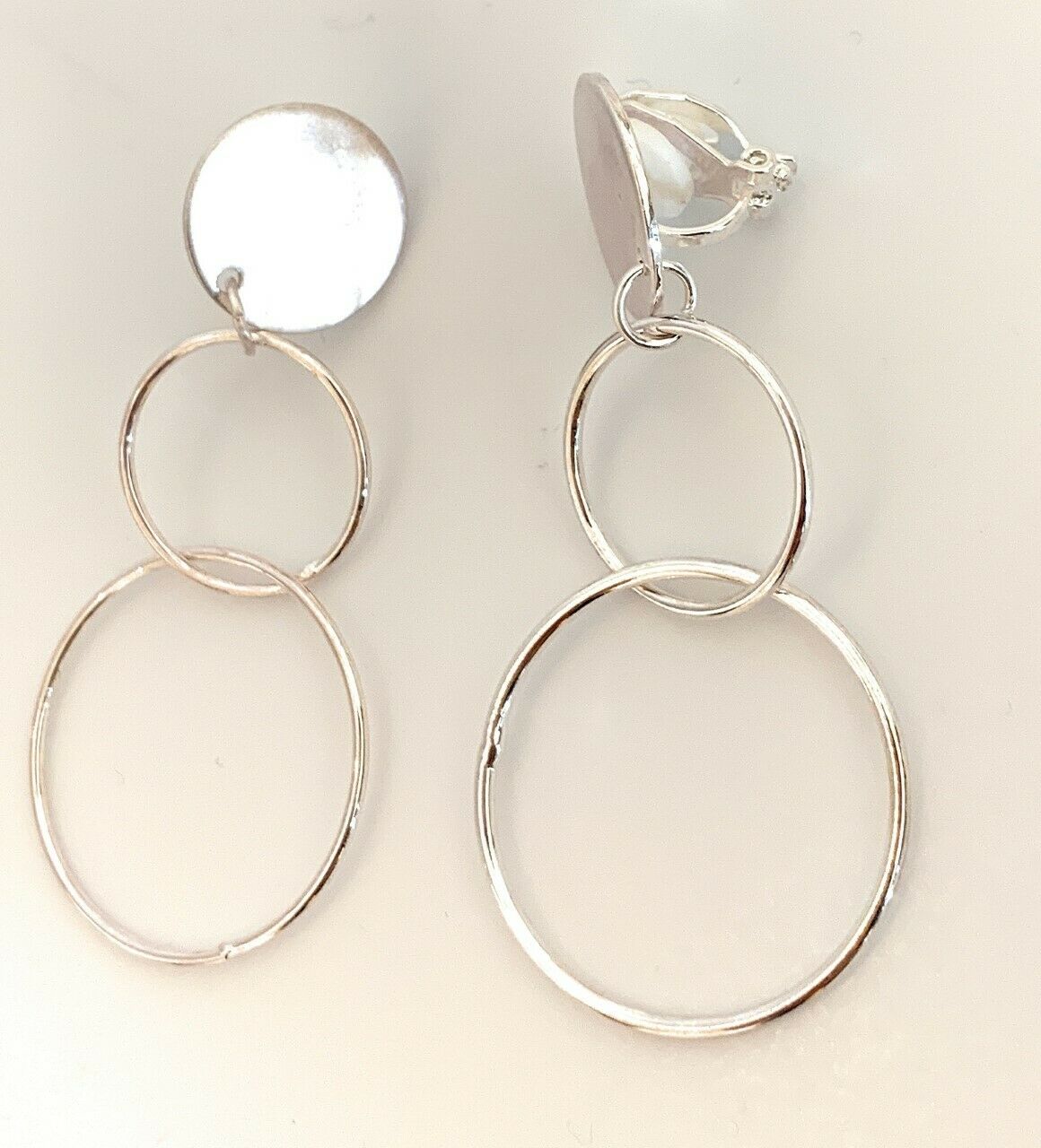 Women's Girls' Fashion Dangle Hoop CLIP ON Hoops Earrings Light Weight Copper - Silver