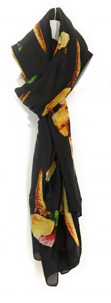 90x180cm Large Black Yellow Ice Cream Ladies Womens Maxi Scarf Hijab Shawl Pashmina Faux Silk