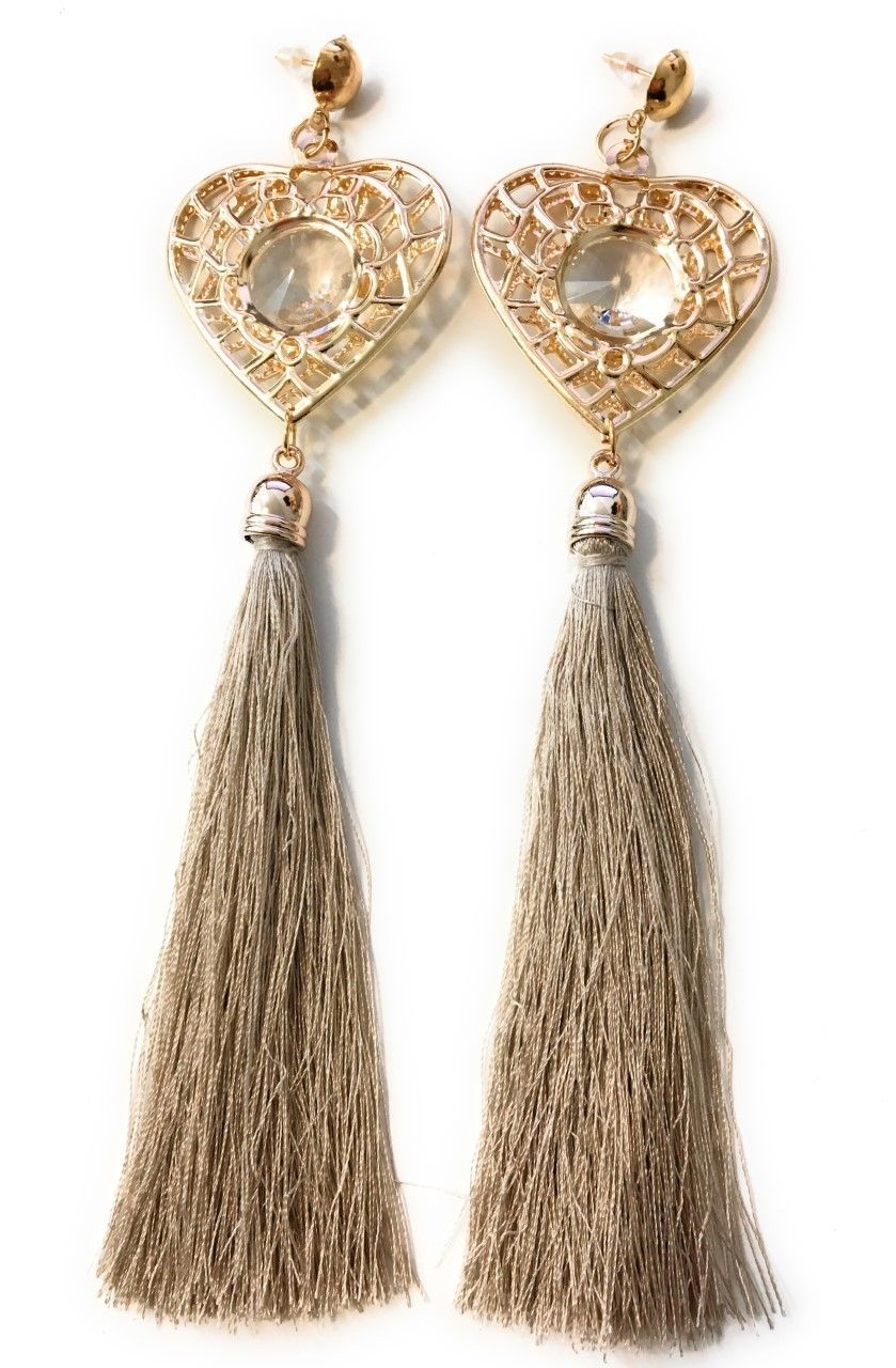 Taupe Beige Super Long Funky Tassel Chandelier Dangle Party Earrings - Pierced or Clip On