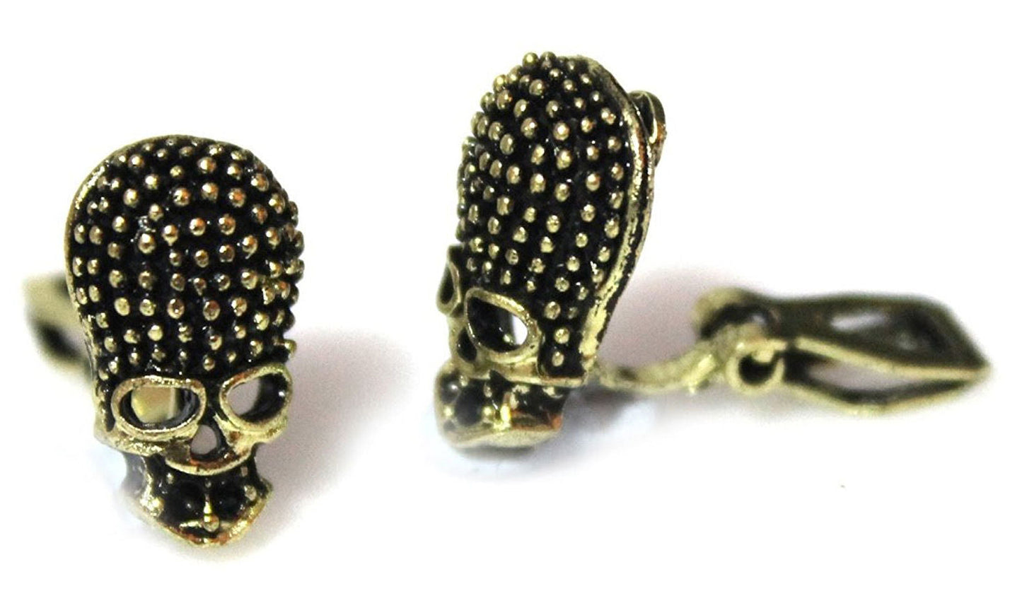 Bronze Skull Clipon Clip-on Earrings Womens Ladies Goth Kids Girls