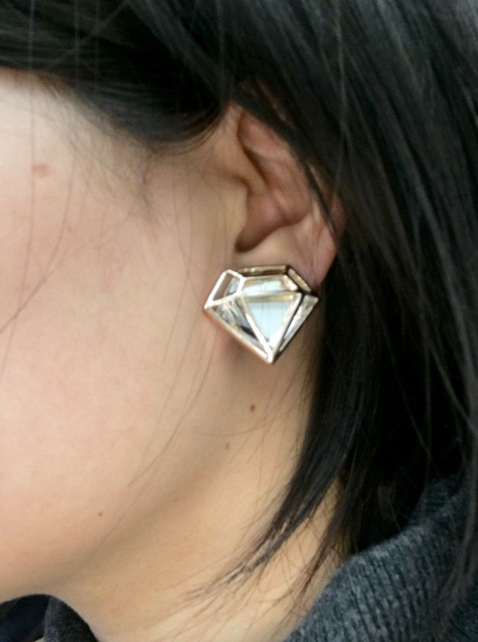 Gold Tone Diamand Shape Superwoman CLIP ON Earrings Studs
