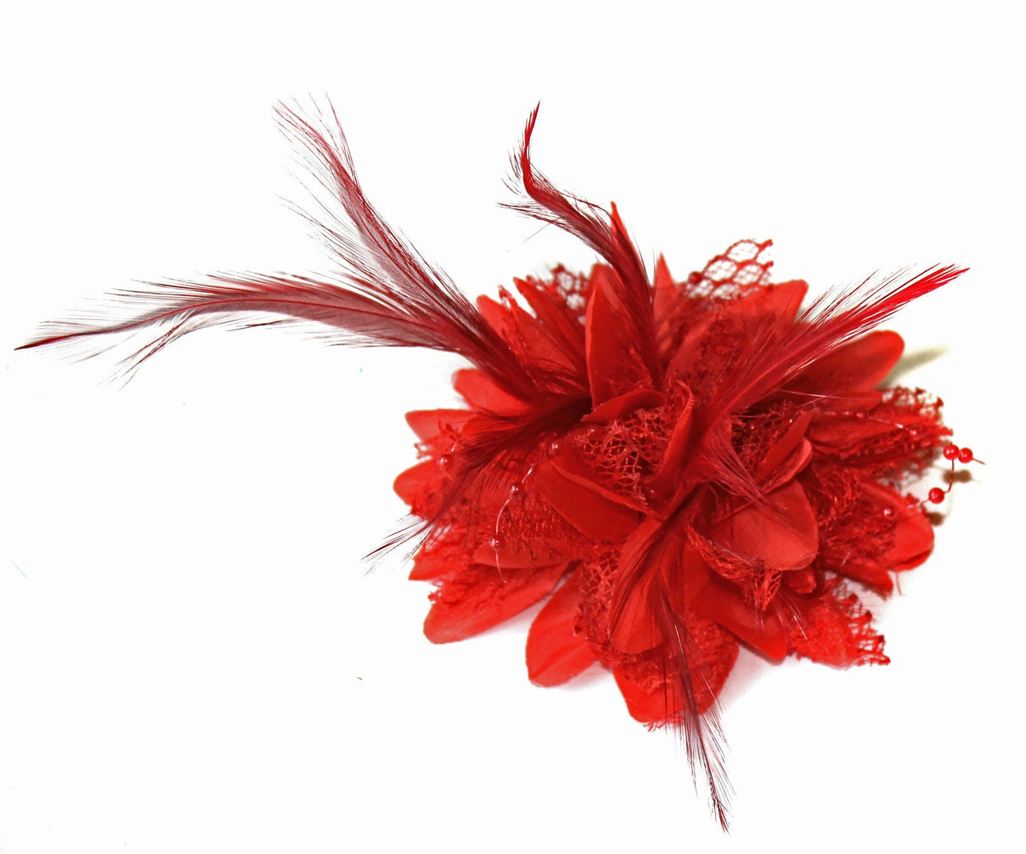 Scarlet Red Classic Flower Fascinator - Clip, Band Pin Corsage