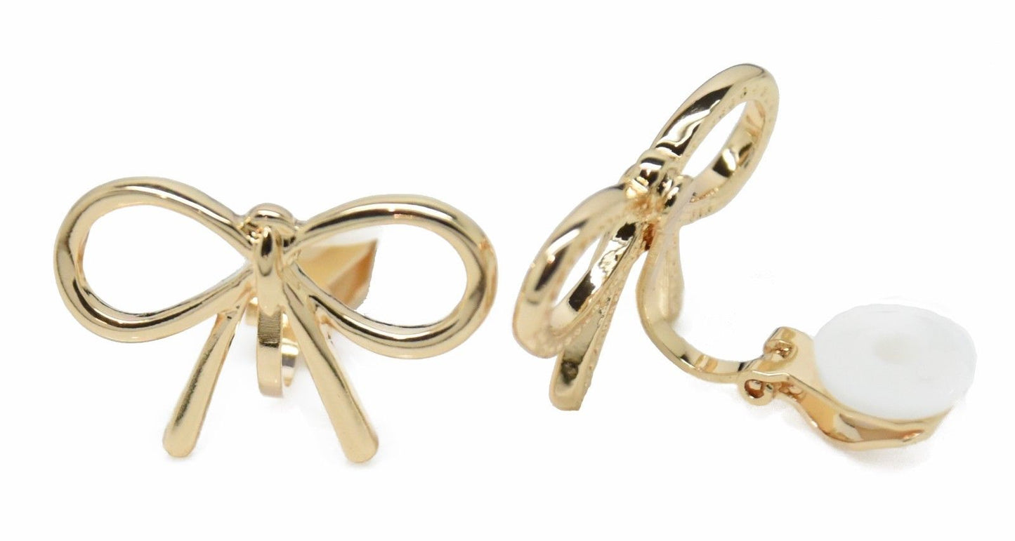 Gold Tone Copper Bow Stud Clip-On Earrings Ladies and Girls