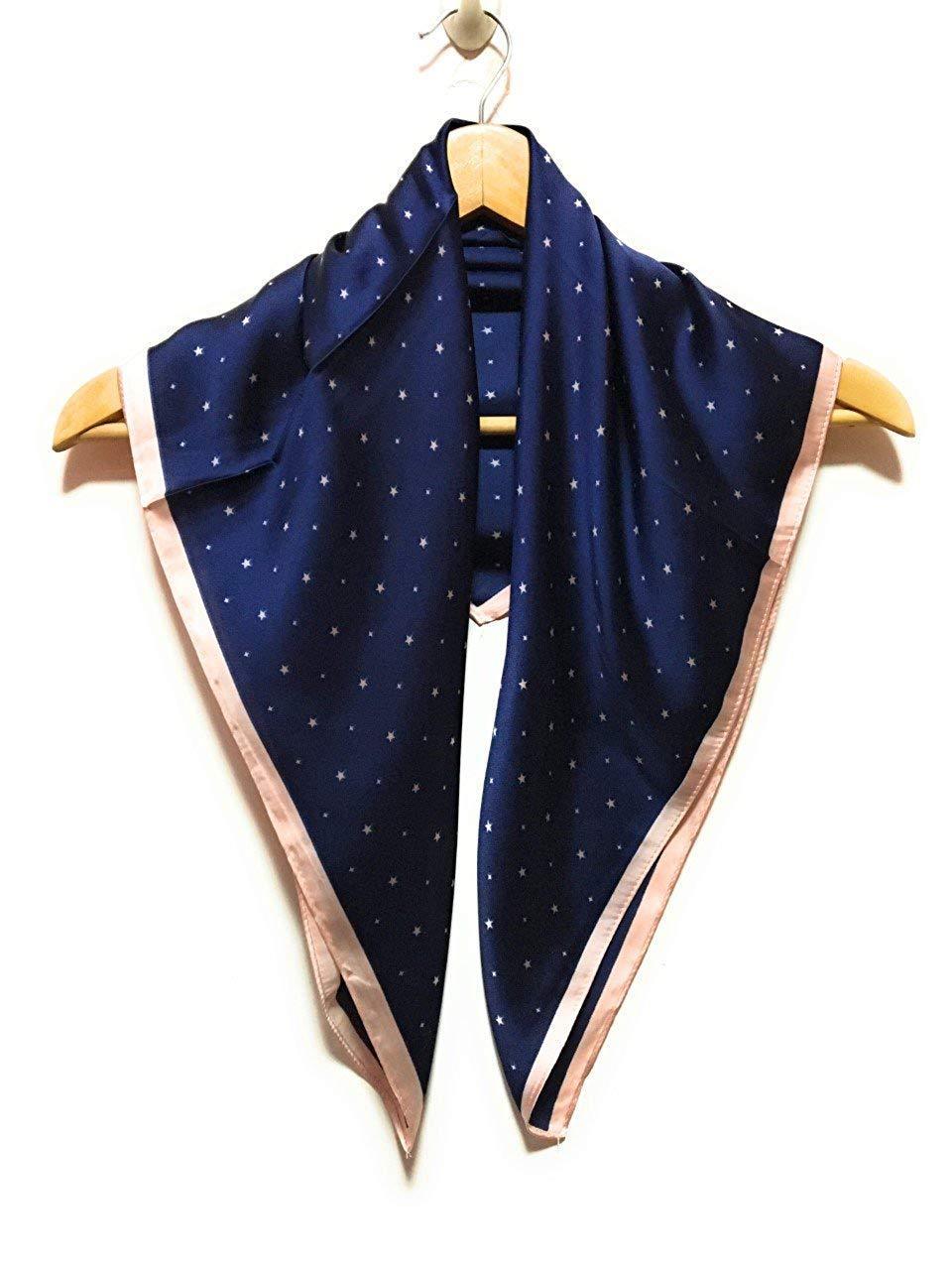 Navy Pink Stars Silky Thin Summer Spring Scarf