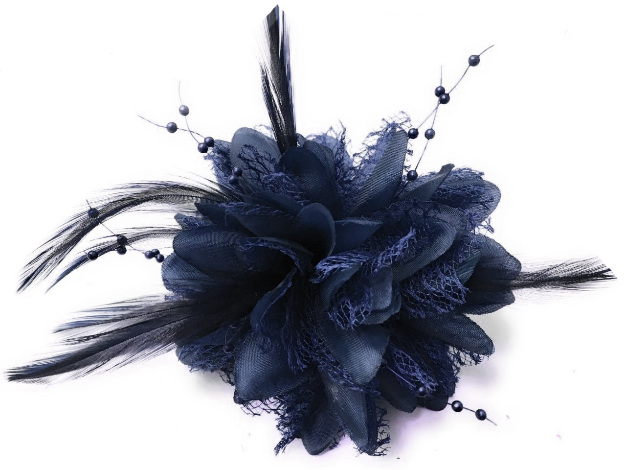 Dark Navy Blue Classic Flower Fascinator - Clip, Band Pin Corsage