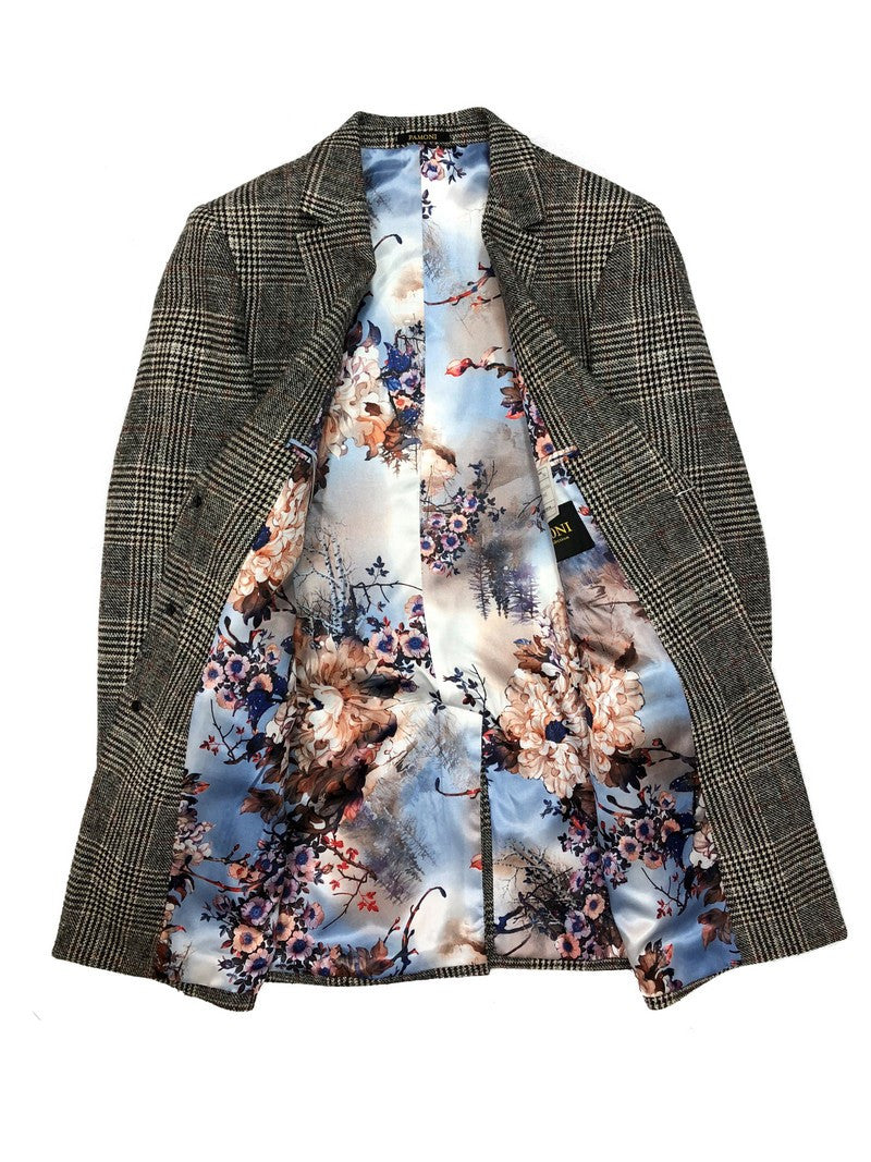 Grey Dogtooth Check Slim Fit Coat