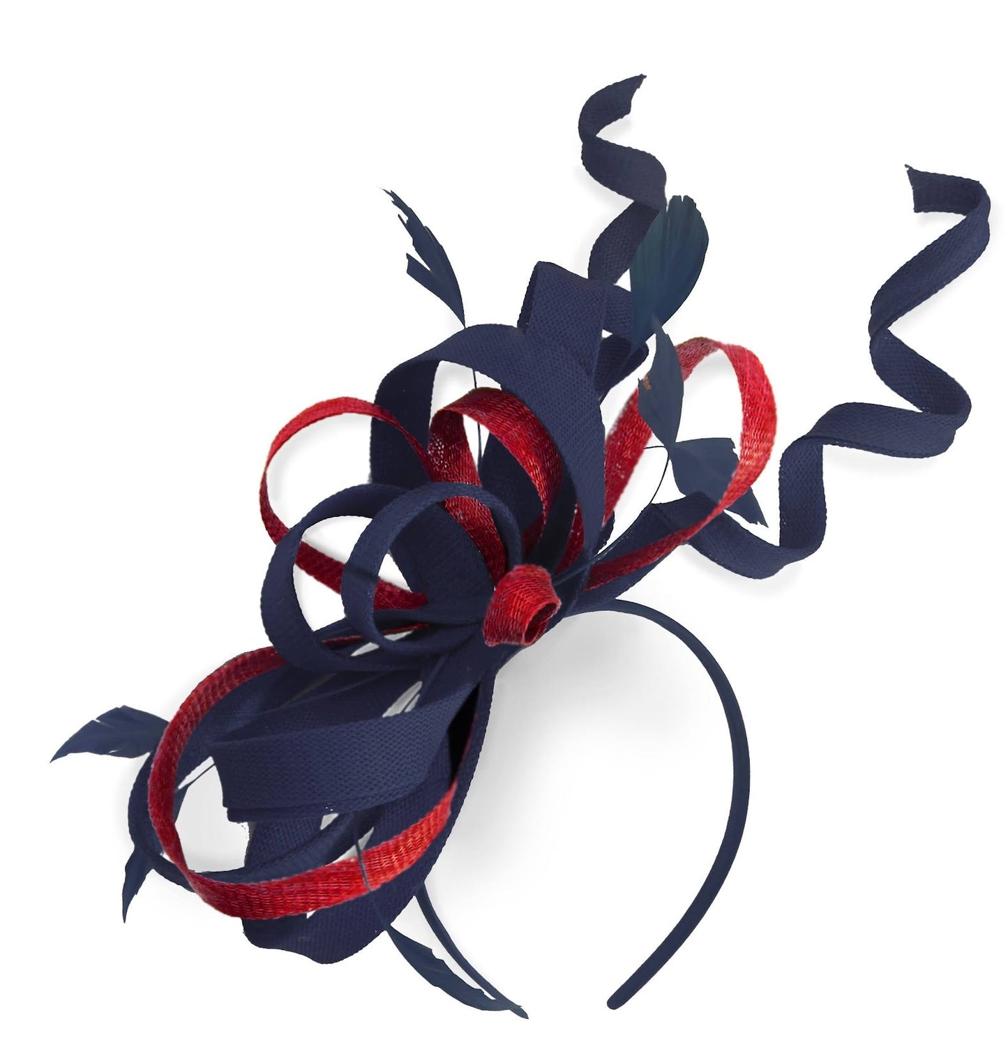 Caprilite Navy and Red Wedding Swirl Fascinator Headband Alice Band Ascot Races Loop Net