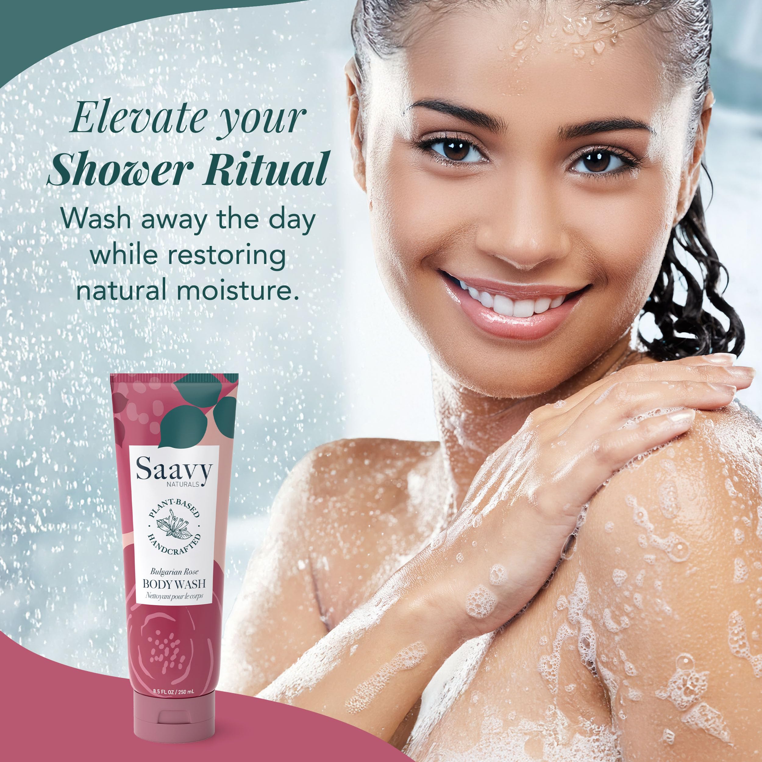 Saavy Naturals Moisturizing Body Wash for Sensitive Skin – Bulgarian Rose, Plant-Based & Paraben-Free – 8.5 fl oz, 2 Pack