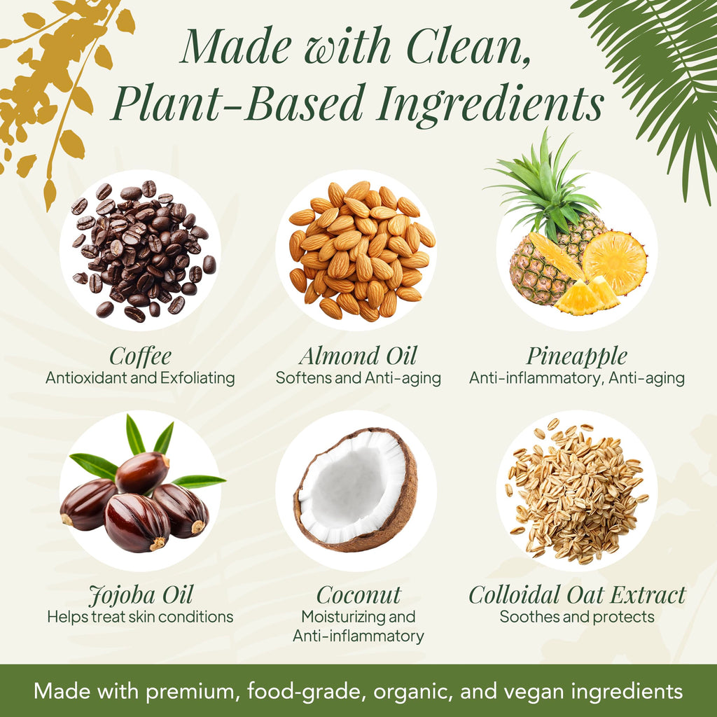 Saavy Naturals Body Scrub – Tropical Coconut Sugar Exfoliator, Vegan & Natural, 12 oz – Made in USA