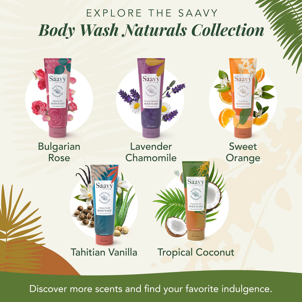 Saavy Naturals Moisturizing Body Wash for Sensitive Skin — Coconut Oil, Shea Butter & Aloe Vera | Paraben-Free, Cruelty-Free | Tropical Coconut | 8.5 fl oz, 2 pack