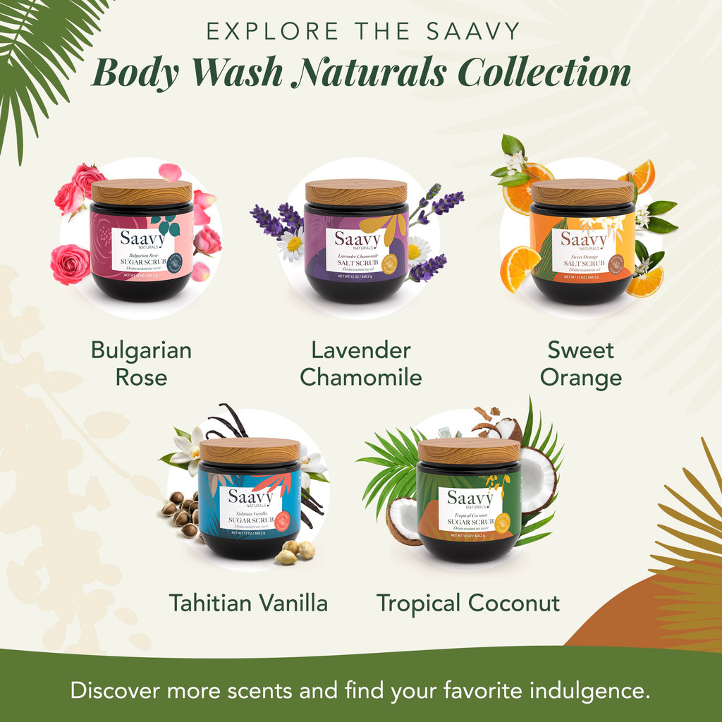 Saavy Naturals Body Scrub – Tropical Coconut Sugar Exfoliator, Vegan & Natural, 12 oz – Made in USA
