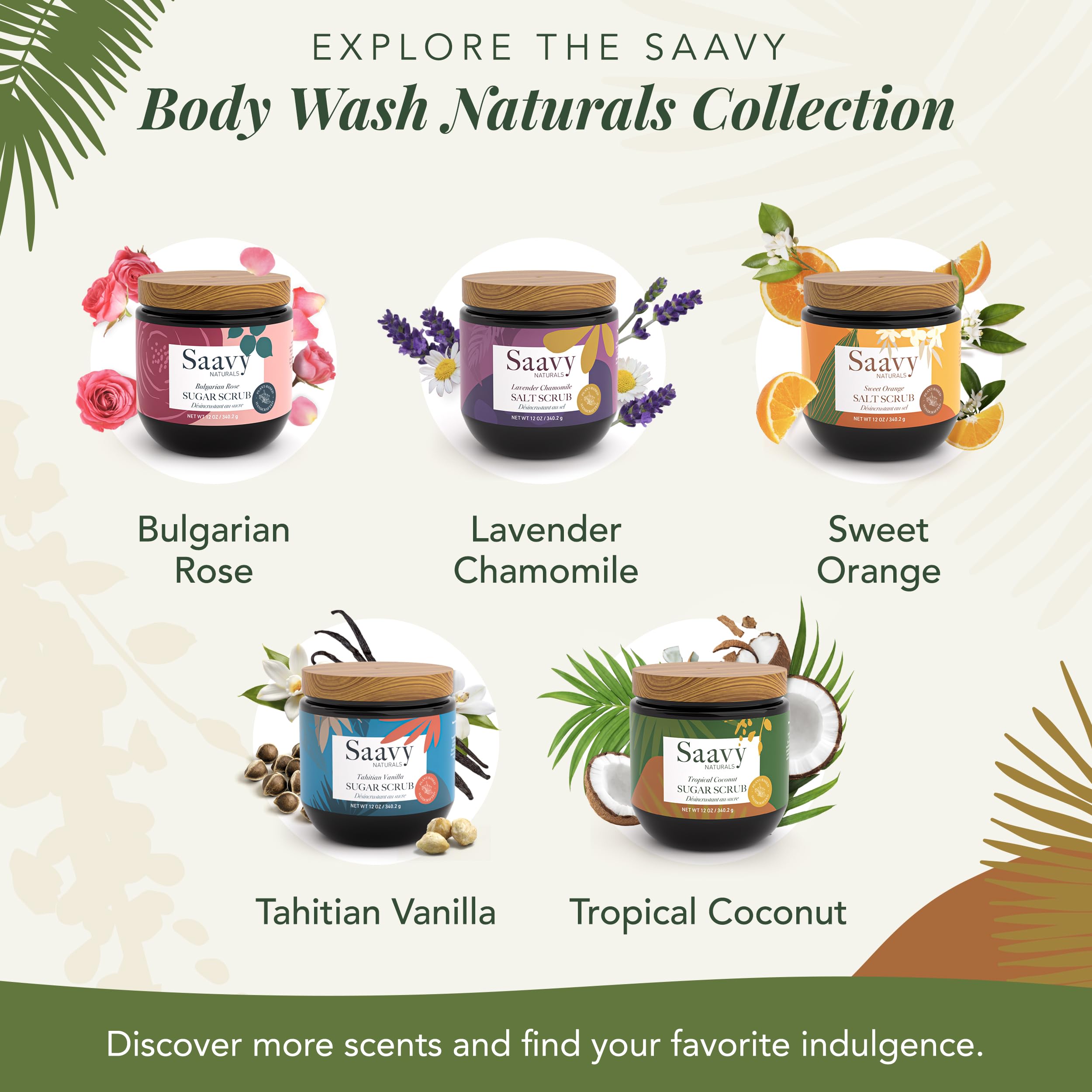 Saavy Naturals Body Scrub – Tropical Coconut Sugar Exfoliator, Vegan & Natural, 12 oz – Made in USA
