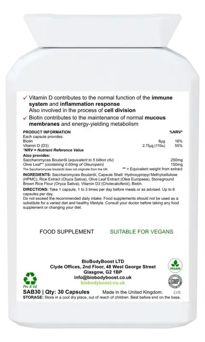 SaccharoMyTum Vegan Probiotics & Vitamin D3 | Immune Support UK