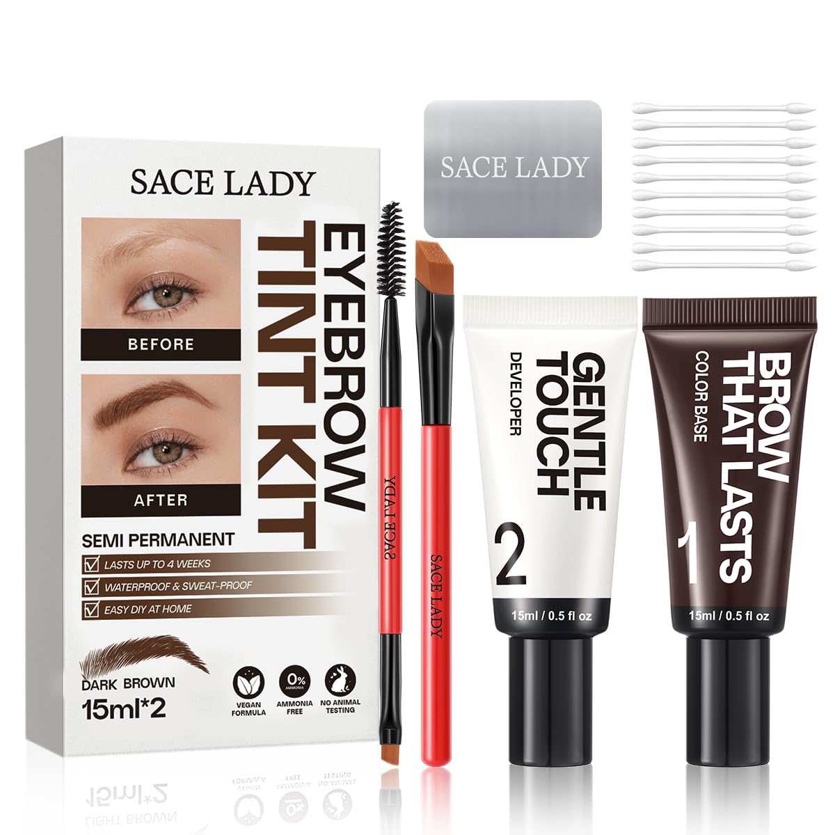 SACE LADY Eyebrow Color Kit – Long-Lasting, Waterproof, Vegan & Cruelty-Free (02 Dark Brown)