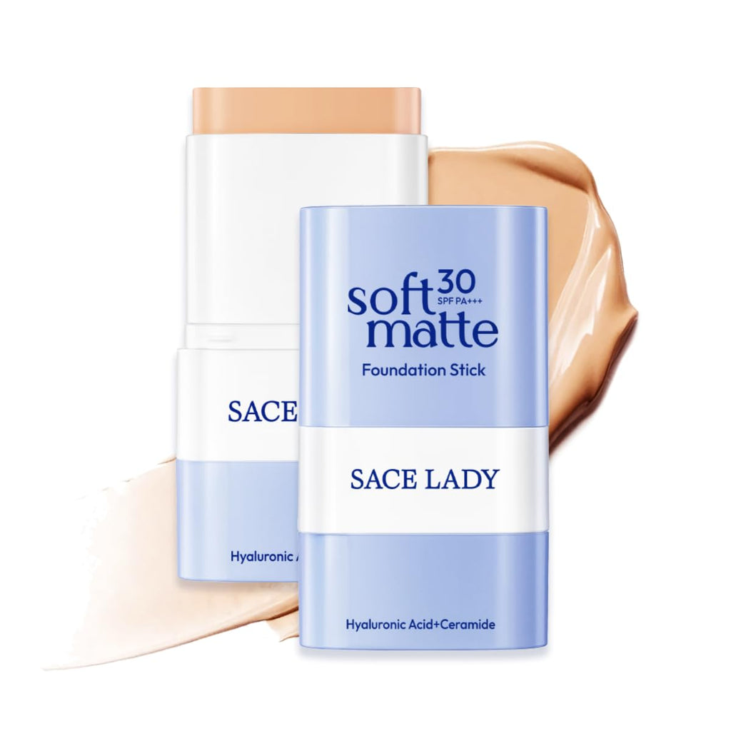 SACE LADY Foundation Stick – Built-in Brush, SPF 30, Medium to Full Coverage, Soft Matte Finish (0.4 oz)