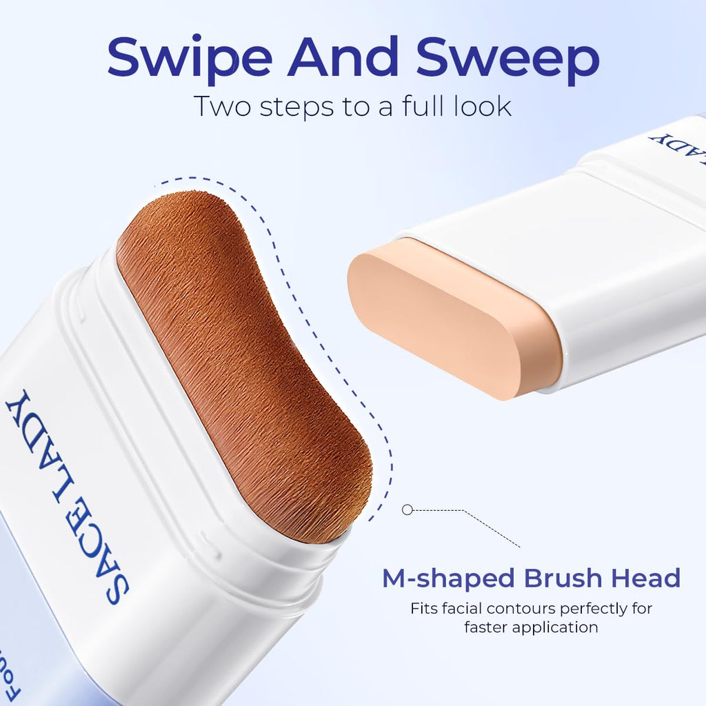 SACE LADY Foundation Stick – Built-in Brush, SPF 30, Medium to Full Coverage, Soft Matte Finish (0.4 oz)