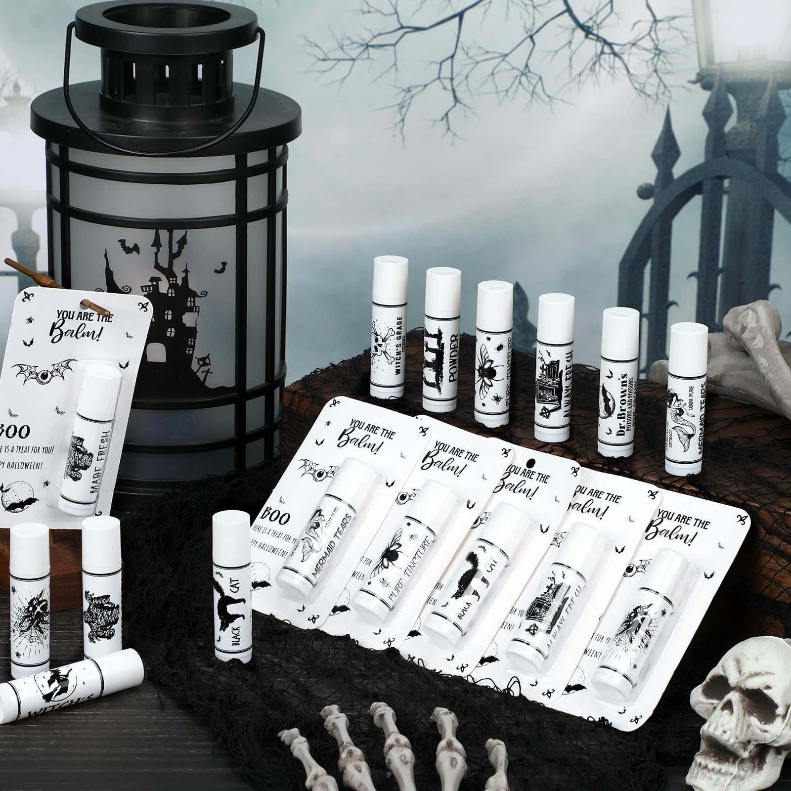 Sacubee 60 Pcs Halloween Skull Lip Balm Favors - Unisex Party Gifts