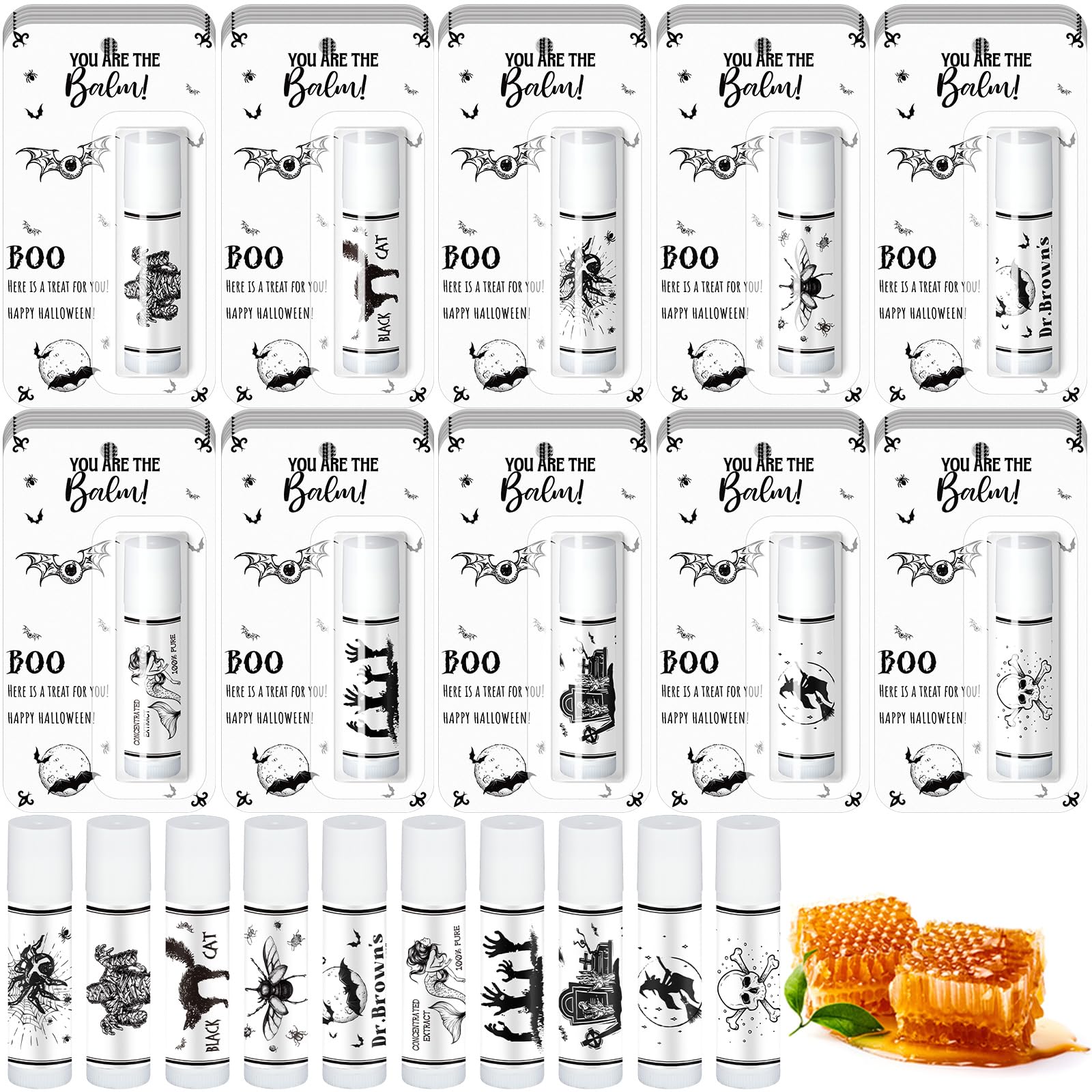 Sacubee 60 Pcs Halloween Skull Lip Balm Favors - Unisex Party Gifts