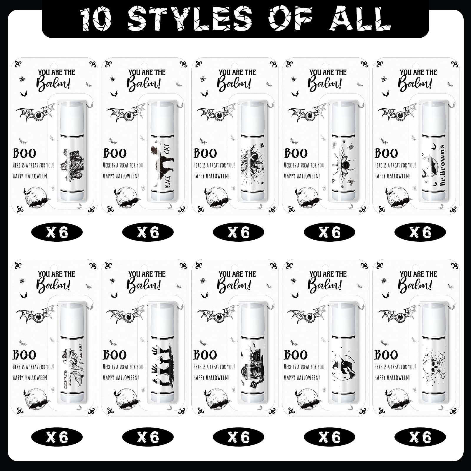Sacubee 60 Pcs Halloween Skull Lip Balm Favors - Unisex Party Gifts