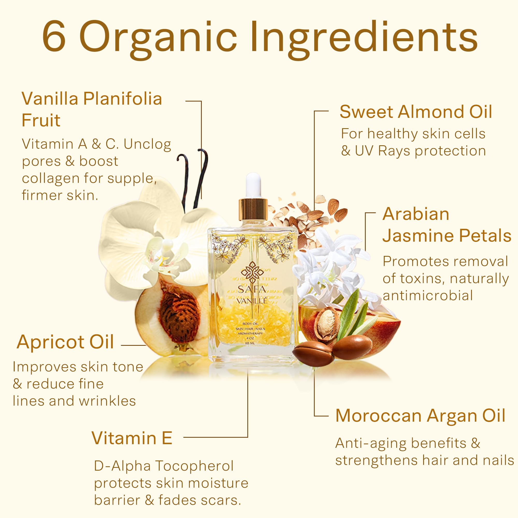 SAFA Vanillé Oil – Organic Vanilla Jasmine Oil for Skin, Hair & Aromatherapy (4 oz)