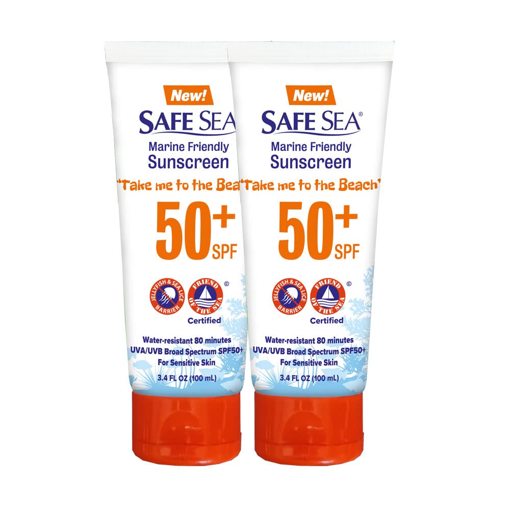 SAFE SEA SPF 50+ Anti-Jellyfish Sting Protective Lotion – Reef-Safe Sunscreen, 2 x 3.4 oz Tubes