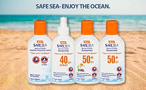 Safe Sea Jellyfish Sting-Blocking Sunscreen SPF 40 Spray – 4 oz, Waterproof & Biodegradable, Reef-Safe, Body & Face, 3 Pack