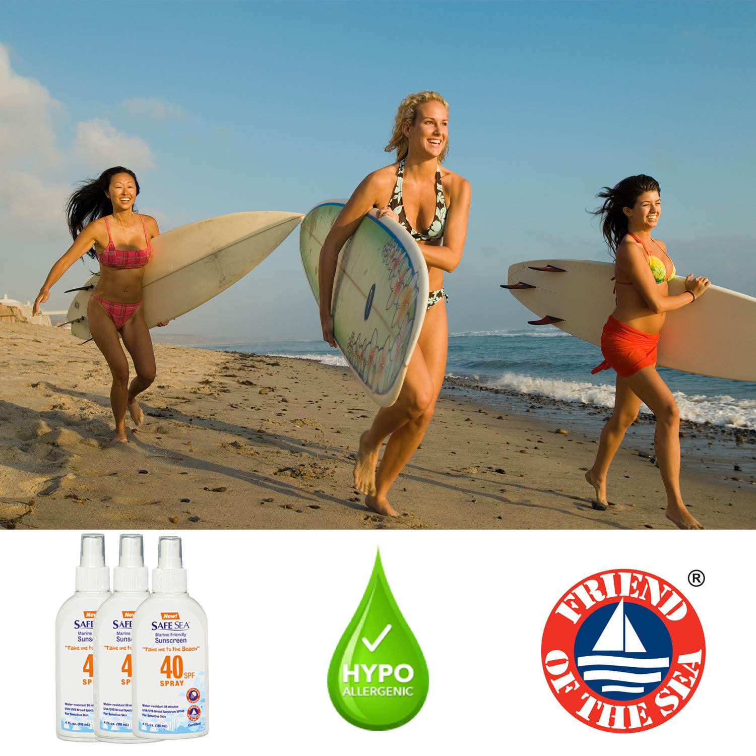 Safe Sea Jellyfish Sting-Blocking Sunscreen SPF 40 Spray – 4 oz, Waterproof & Biodegradable, Reef-Safe, Body & Face, 3 Pack