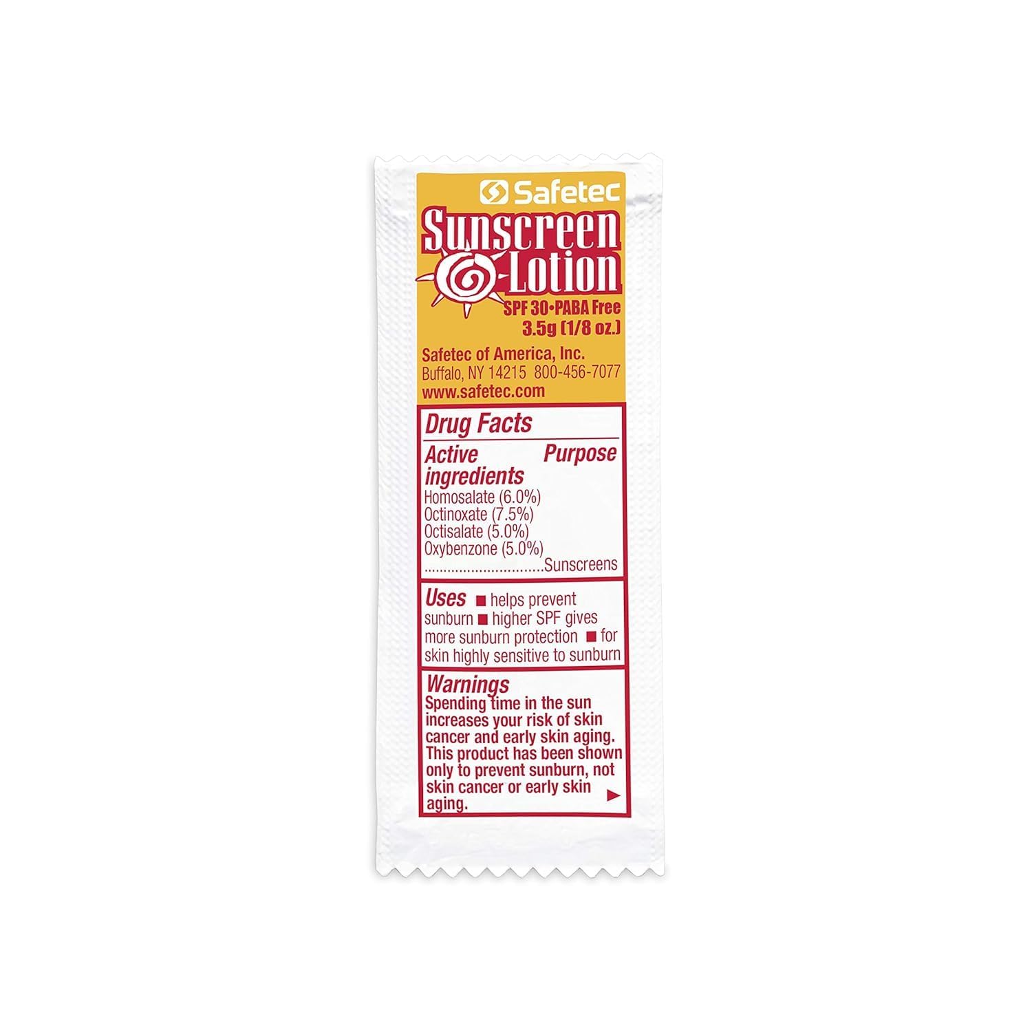 Safetec Sunscreen Lotion Packets SPF30+ – 50-Pack, PABA-Free