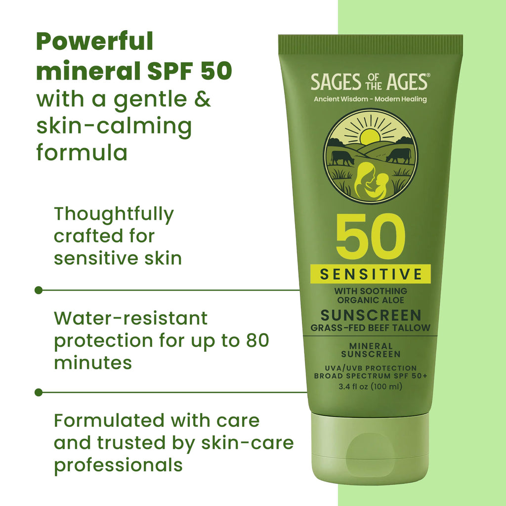 Sages Of The Ages Mineral Sunscreen SPF 50 – Reef Safe, Non-Nano Zinc, 3.4 fl oz