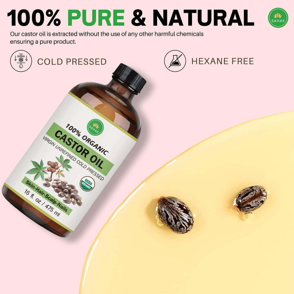 SAHAK Castor Oil – Organic, Cold-Pressed, Hexane-Free, 16oz