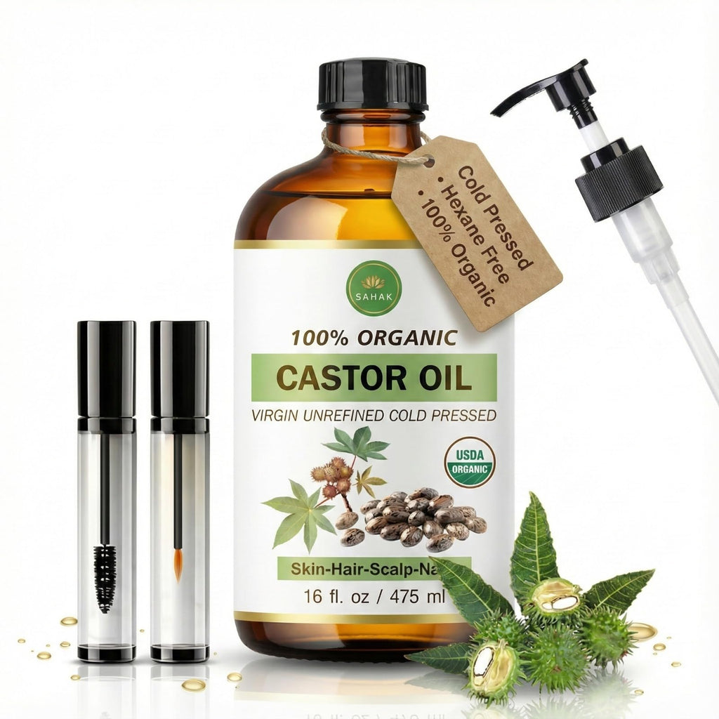SAHAK Castor Oil – Organic, Cold-Pressed, Hexane-Free, 16oz