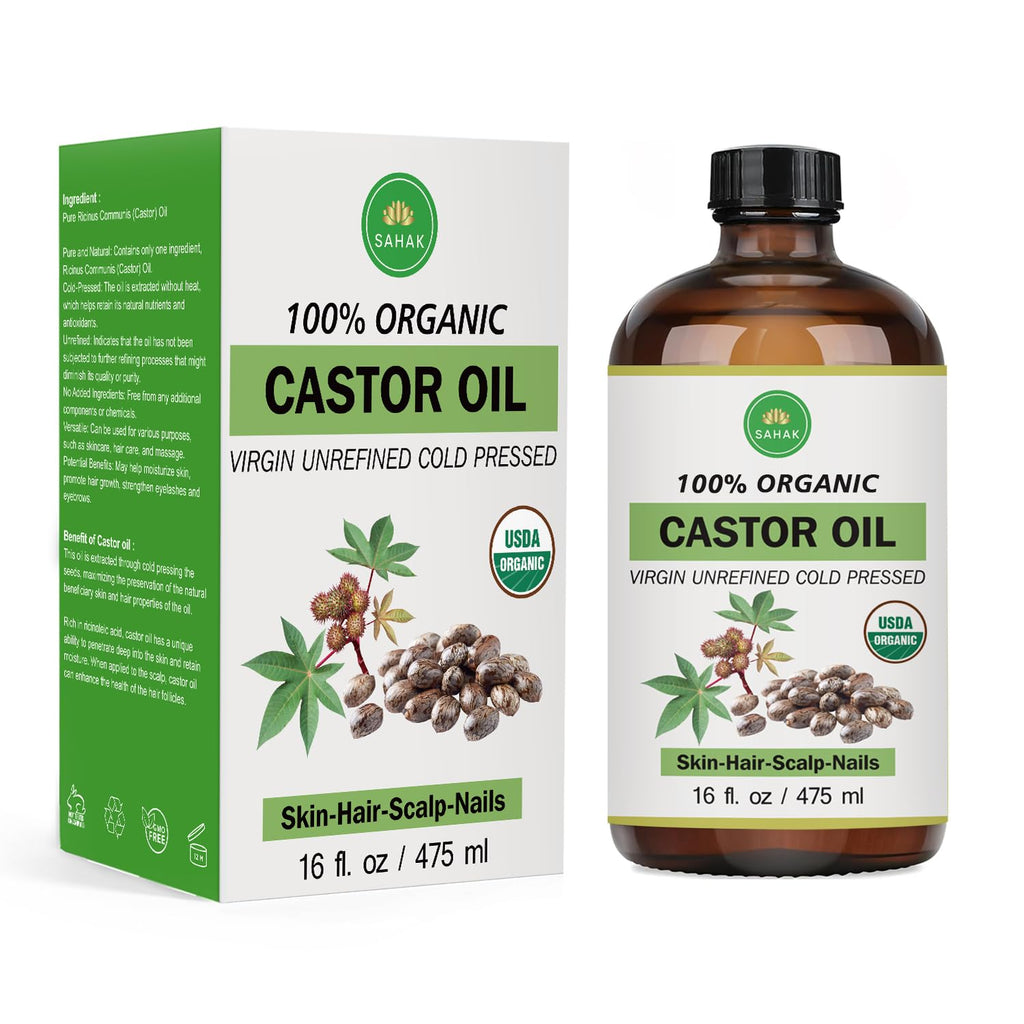 SAHAK Castor Oil – Organic, Cold-Pressed, Hexane-Free, 16oz