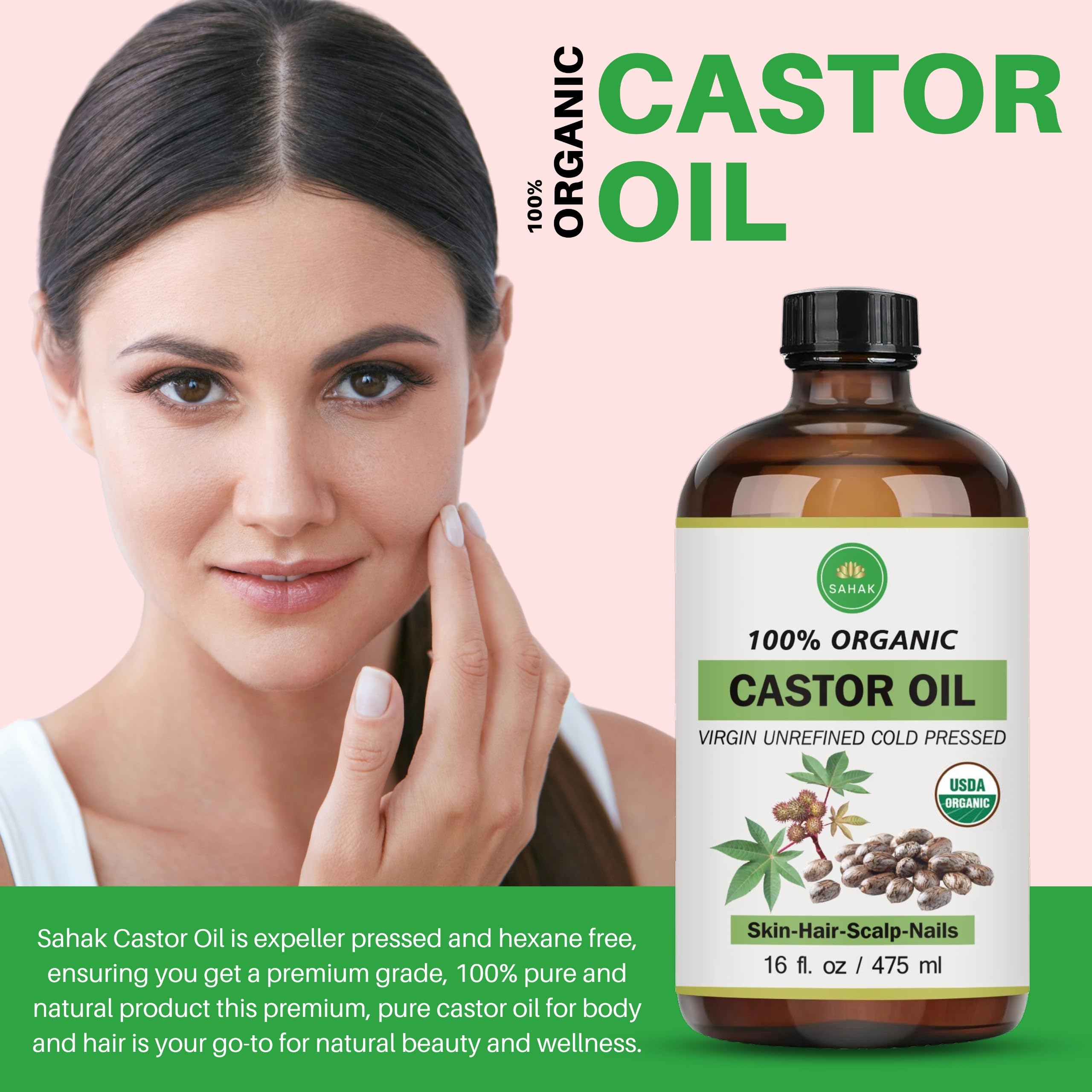 SAHAK Castor Oil – Organic, Cold-Pressed, Hexane-Free, 16oz