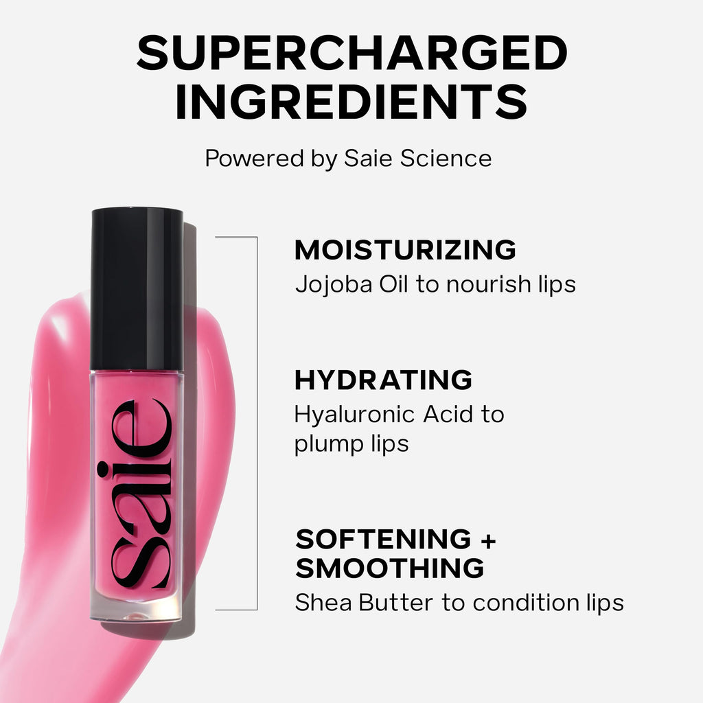 Saie Glossybounce: Hydrating Lip Gloss & Lip Oil Hybrid with Hyaluronic Acid & Jojoba – Non-Sticky, Ultra-Shiny (.17 oz)