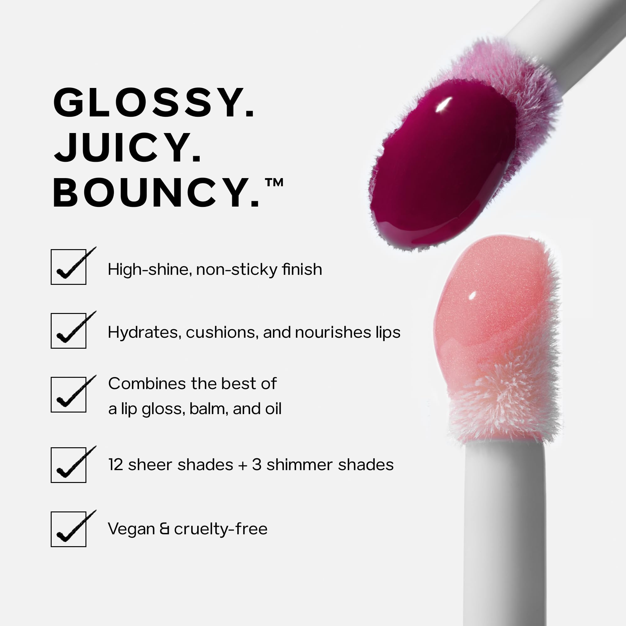 Saie Glossybounce Lip Gloss & Lip Oil Hybrid | Hyaluronic Acid + Jojoba | Non Sticky, Ultra Shine