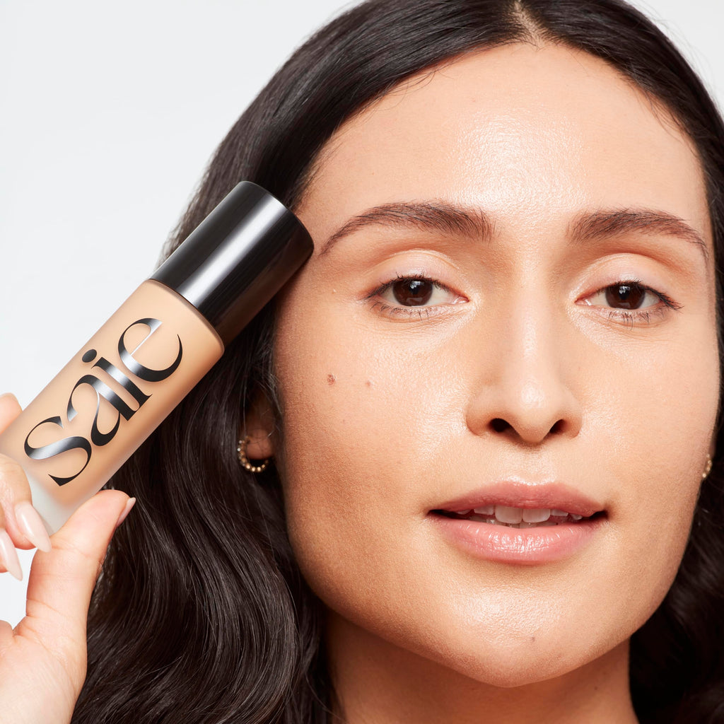 Saie Glowy Super Skin Tint Foundation – Weightless Medium Coverage, Dewy Finish, Shade 15