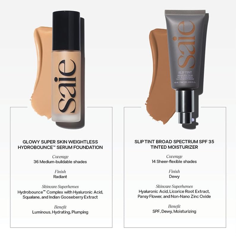 Saie Glowy Super Skin Tint Foundation – Weightless Dewy Coverage, Shade 20