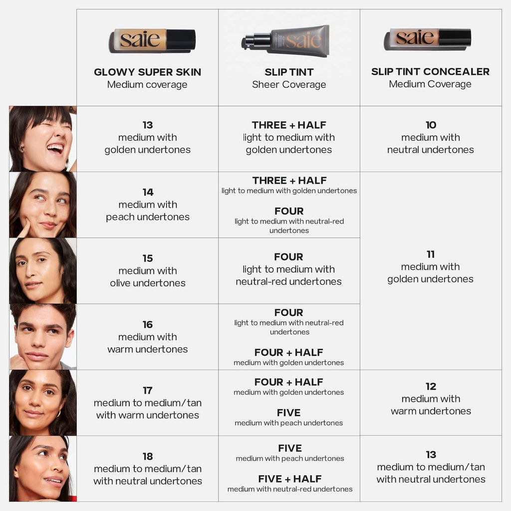 Saie Glowy Super Skin Tint Foundation – Weightless Medium Coverage, Dewy Finish, Shade 15