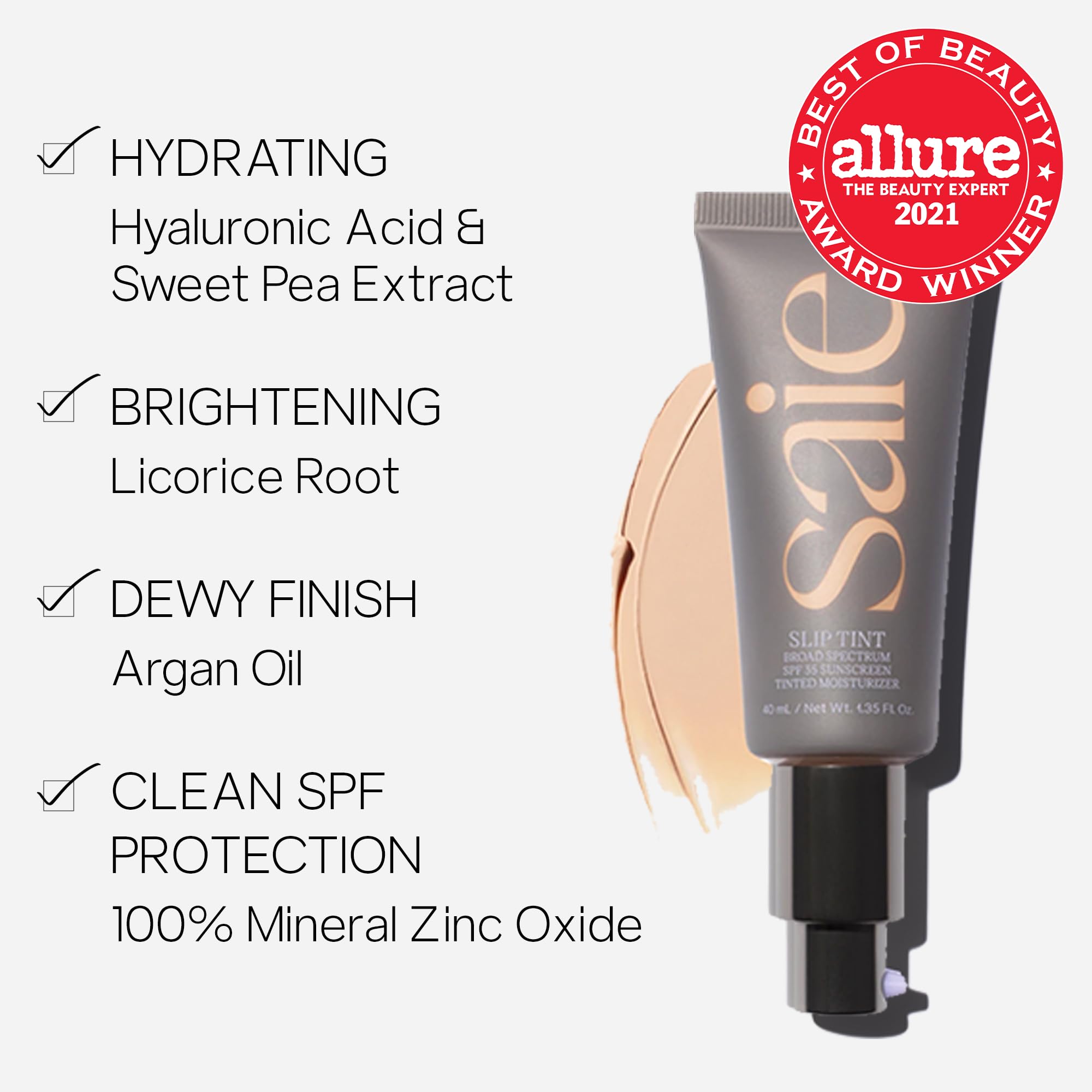 Saie Slip Tint SPF 35 – Light Coverage Tinted Moisturizer (Shade One) | 1.35 oz