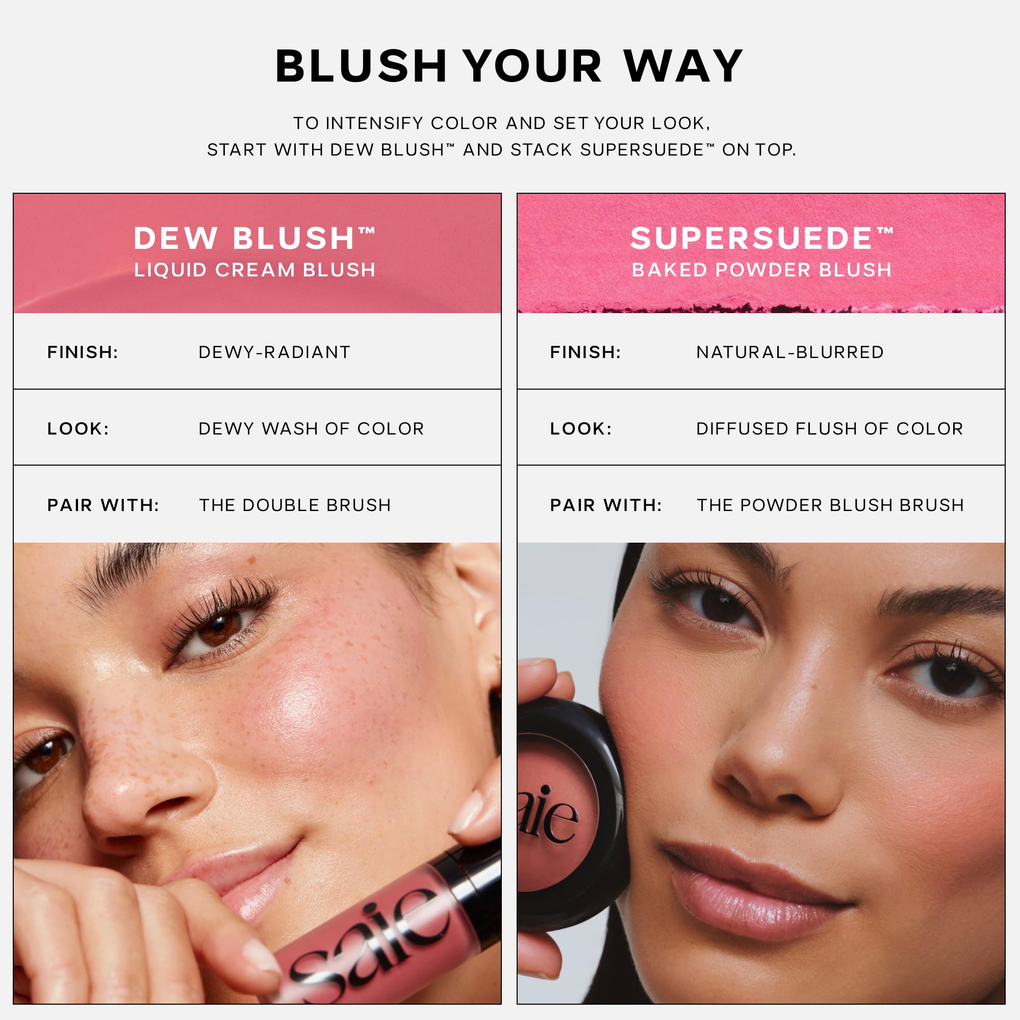 Saie SuperSuede Baked Blush - Talc-Free Hydrating Cheek Color with Hyaluronic Acid