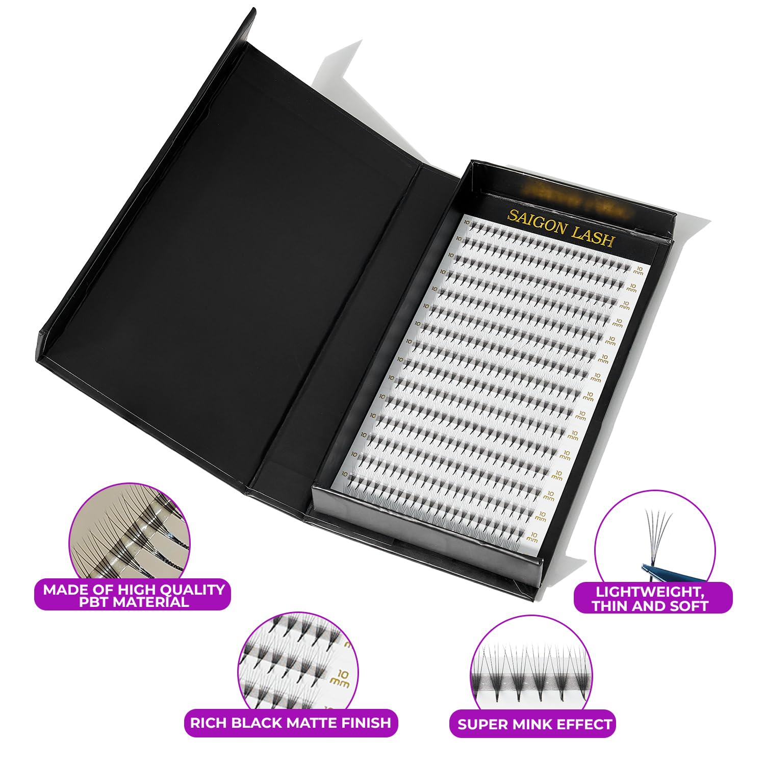 SAIGON LASH Wispy Promade Fans 3D-5D-6D-8D | Narrow Base Laser Tech Eyelash Extensions, Black D 0.07 7mm 5D