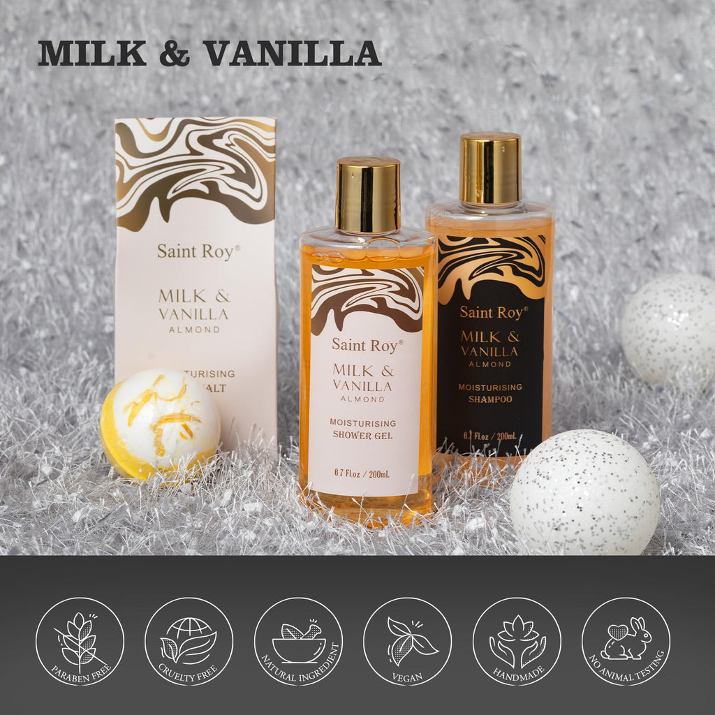 Saint Roy Spa Gift Basket | Luxury Almond Milk Vanilla Bath Set for Women