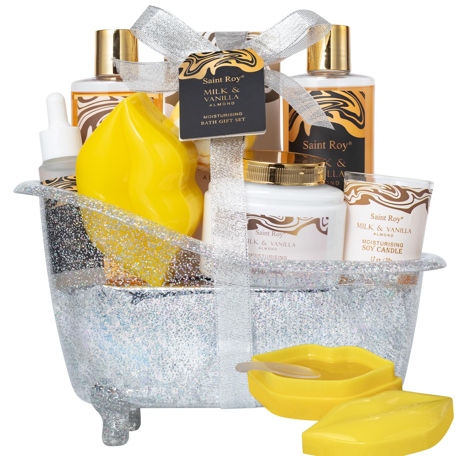 Saint Roy Spa Gift Basket | Luxury Almond Milk Vanilla Bath Set for Women