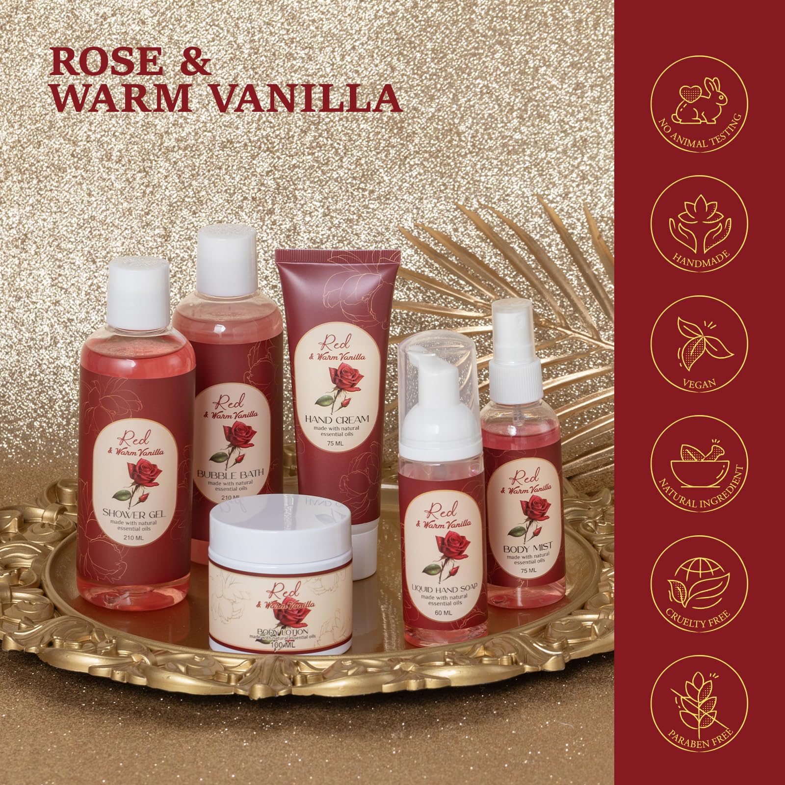 Saint Roy 21-Piece Bath & Body Gift Basket – Rose Vanilla Spa Set for Women