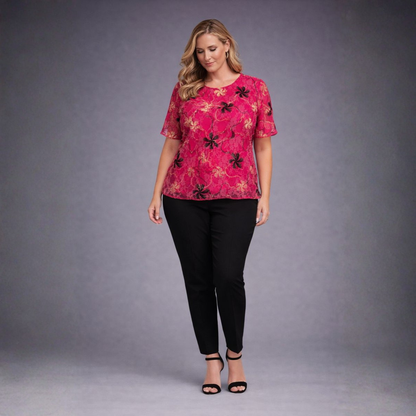 Embroidered Lace Short Sleeve Blouse