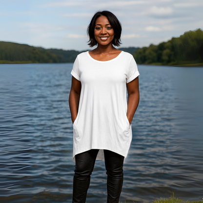 Long Be Kind Dipped-Hem T-Shirt with Side Pockets