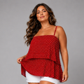 Polka Dot Strappy Pleated Layered Cami Top Blouse