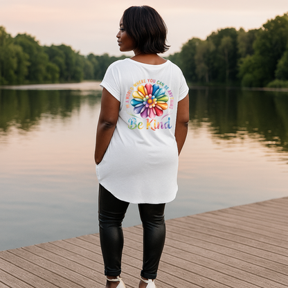 Long Be Kind Dipped-Hem T-Shirt with Side Pockets